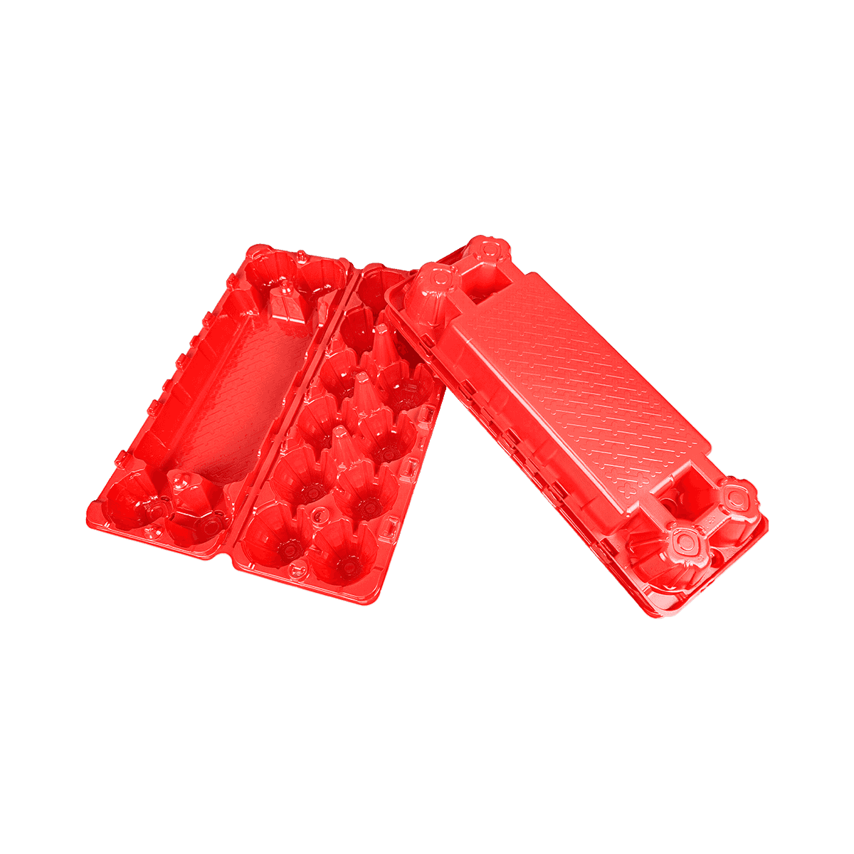 可重复使用的坚固设计哑光红PET 12鸡蛋盒，适用于家庭农场市场冰箱