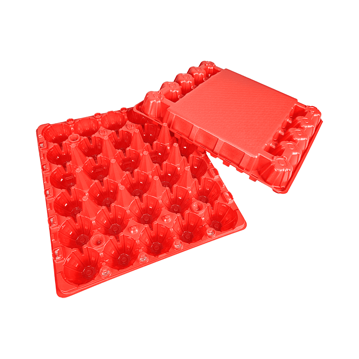 大尺寸可堆叠的哑光红PET 30鸡蛋盒，用于冰箱 