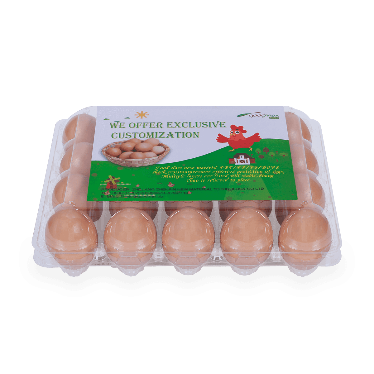 100%可回收的6 12 18 20 24 25个槽的带标签的塑料蛋托