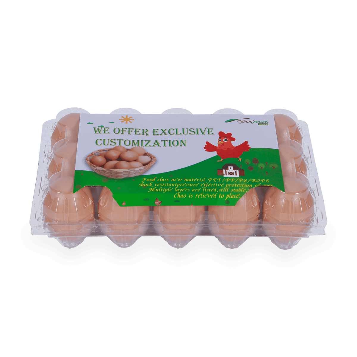100%可回收的6 12 18 20 24 25个槽的带标签的塑料蛋托