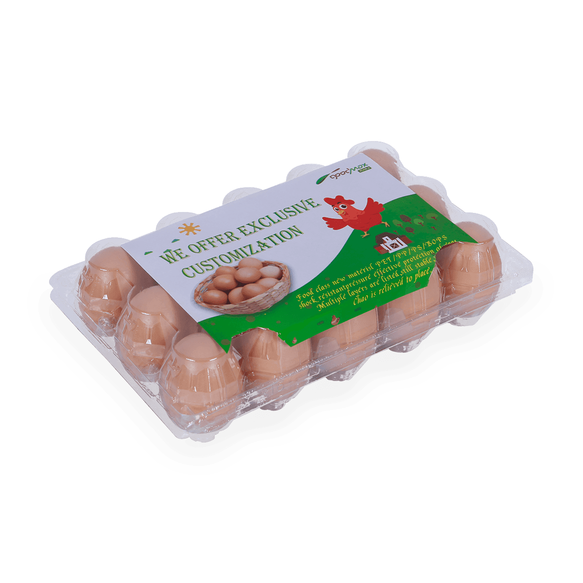 100%可回收的6 12 18 20 24 25个槽的带标签的塑料蛋托