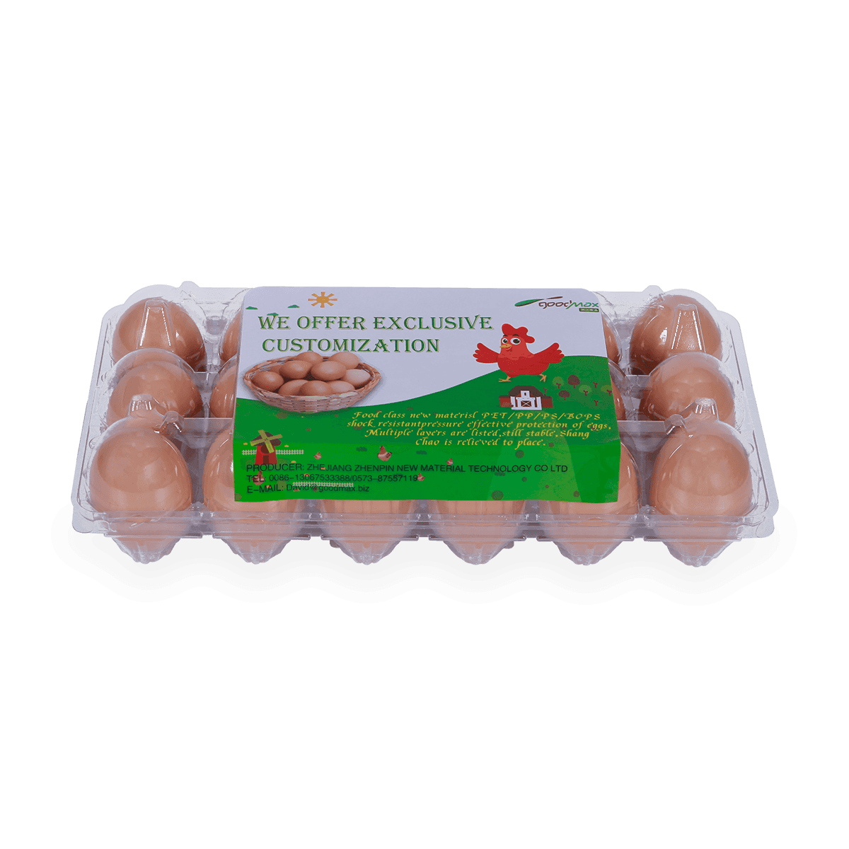 100%可回收的6 12 18 20 24 25个槽的带标签的塑料蛋托