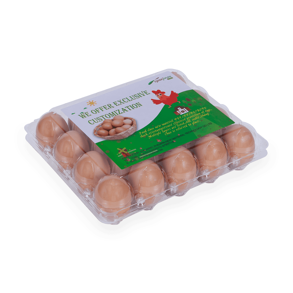 100%可回收的6 12 18 20 24 25个槽的带标签的塑料蛋托