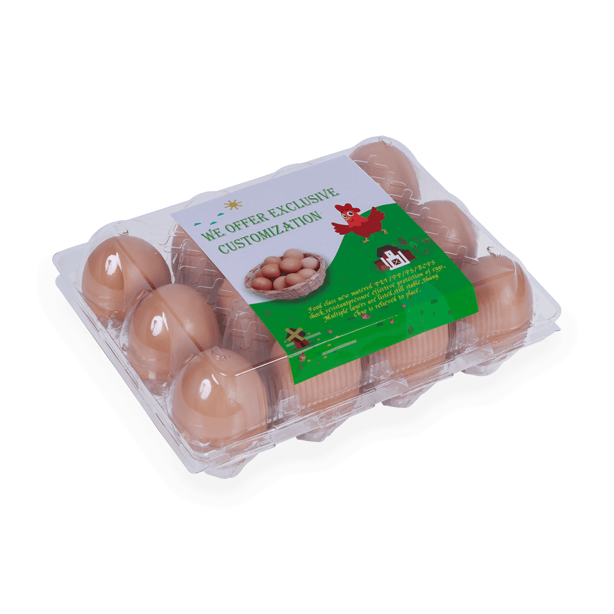 100%可回收的6 12 18 20 24 25个槽的带标签的塑料蛋托