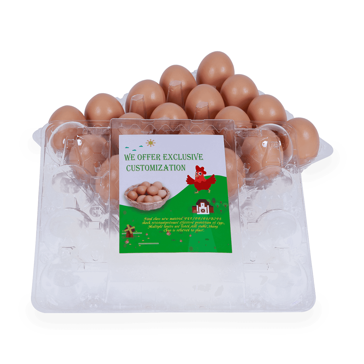 100%可回收的6 12 18 20 24 25个槽的带标签的塑料蛋托