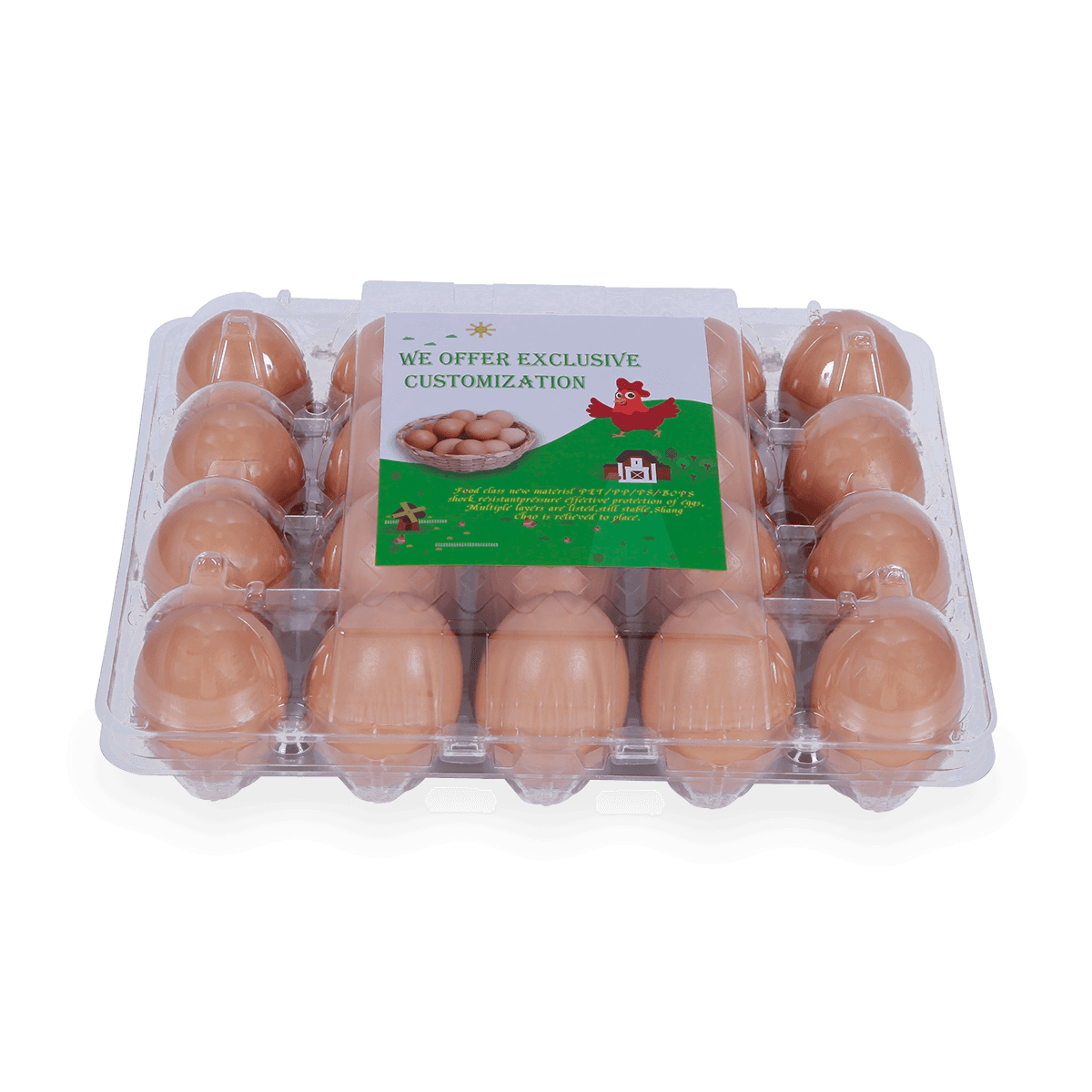 100%可回收的6 12 18 20 24 25个槽的带标签的塑料蛋托