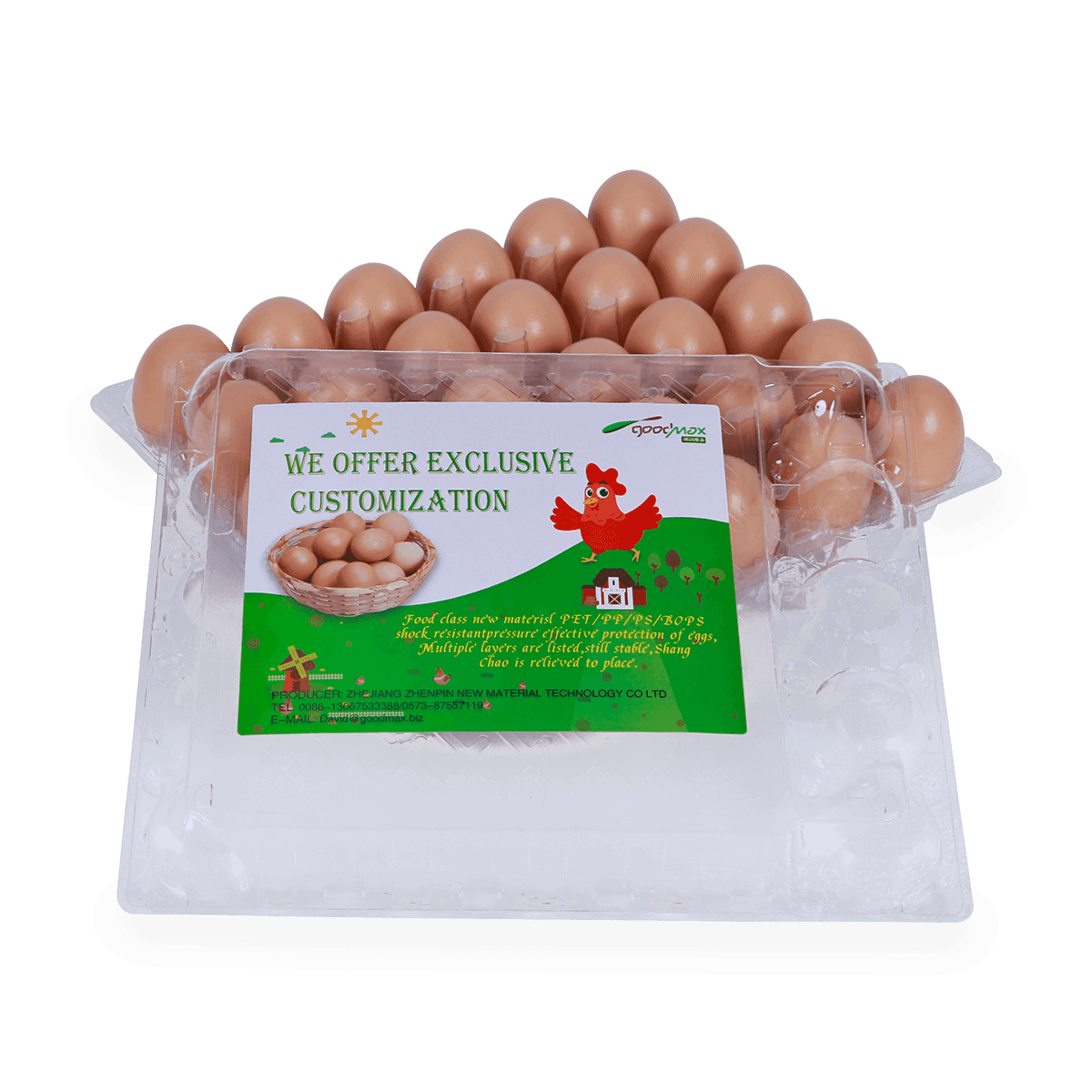 100%可回收的6 12 18 20 24 25个槽的带标签的塑料蛋托