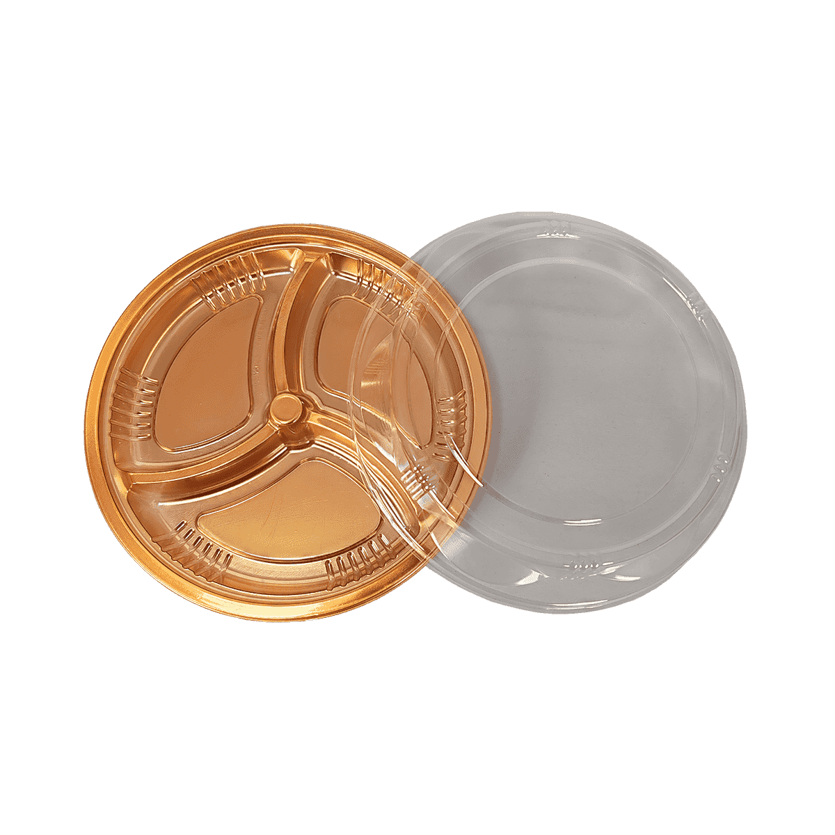 ZK-PET-042 可微波重复使用的带盖金色PET食品包装容器